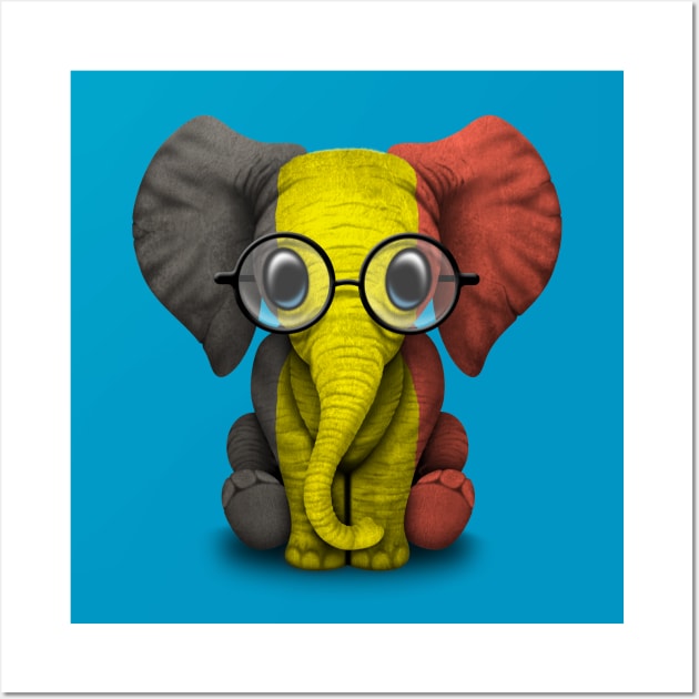 Baby Elephant with Glasses and Belgian Flag Wall Art by jeffbartels